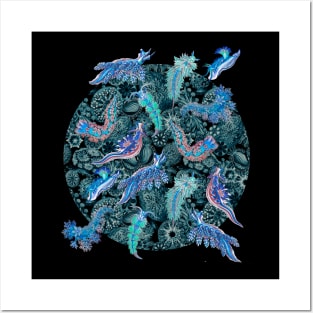 Ernst Haeckel Blue Hued Nudibranch on Cerulean Sea Squirts Posters and Art